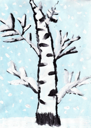 Рисование зимняя береза