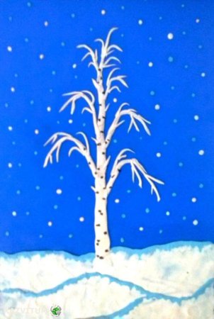 Поэтапное рисование зимней березы