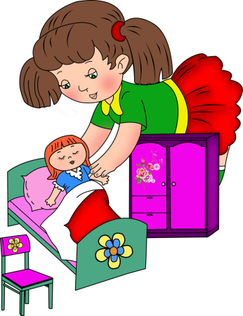 Девочка укладывает куклу спать