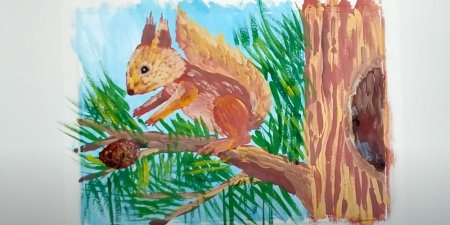 Белочка рисунок красками