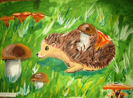 Гуашь еж и гриб
