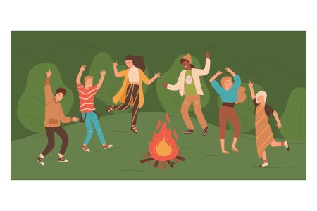 Люди стоят вокруг костра