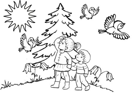 Хоровод в лесу раскраска