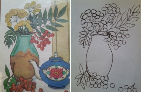 Рисование листья в вазе