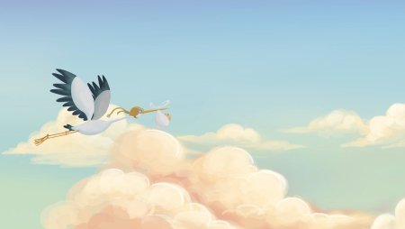 Аист несет ребенка