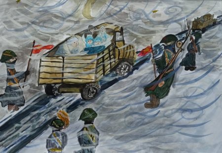 Дорога жизни блокадного Ленинграда рисунки полуторка