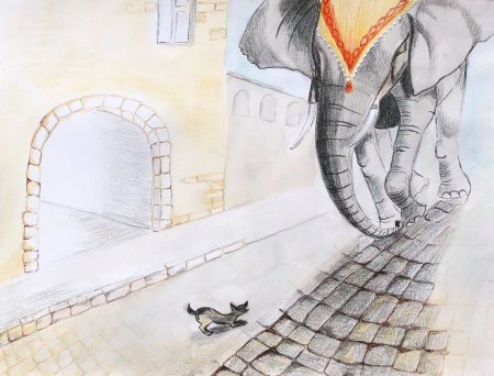 Раскраска слон и моська басня Крылова