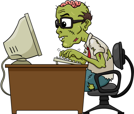 Мультяшка сидит за компьютером