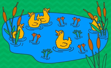 Пруд с утками рисунок