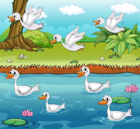 Гуси на озере рисунок