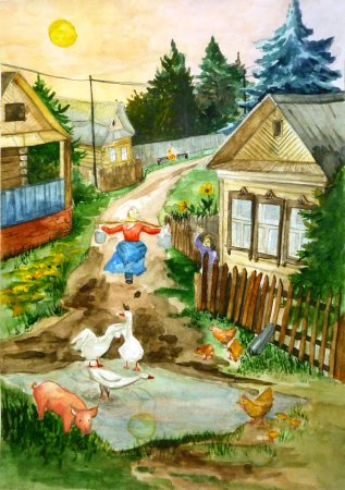 Деревня рисунок для детей