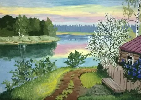 Летний пейзаж гуашью