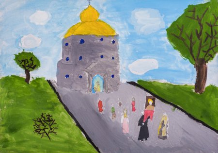 Рисование дорога к храму