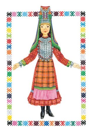 Удмуртский национальный костюм разукрашка