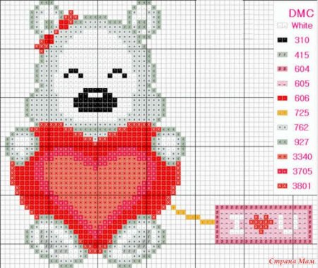 Вышивка крестом мишка с сердцем схема
