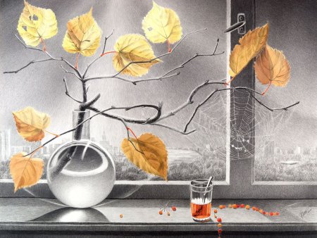 Осенний дождь за окном в живописи