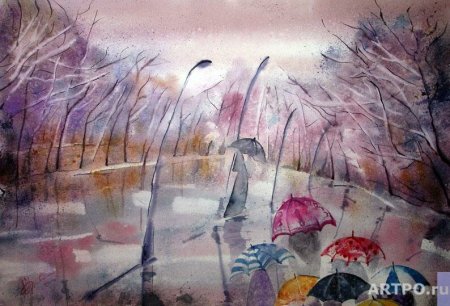 Осенний дождь акварель