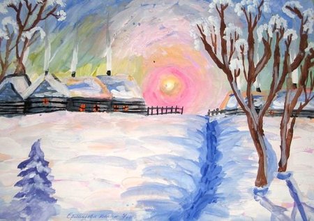 Рисунок на тему зимнее утро