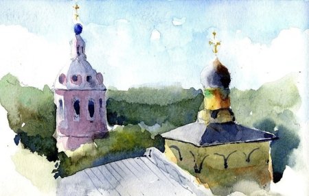 Церковь акварелью