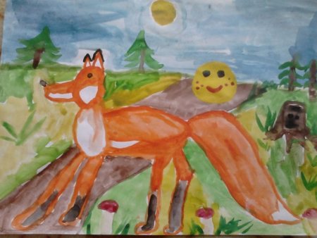 Рисование лиса и Колобок