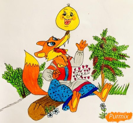 Рисование лису и колобка