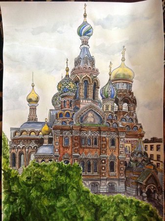 Спас на крови акварель