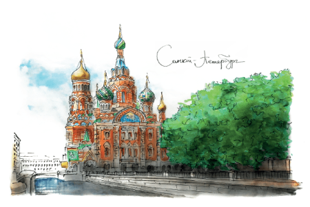 Храм спас на крови акварель