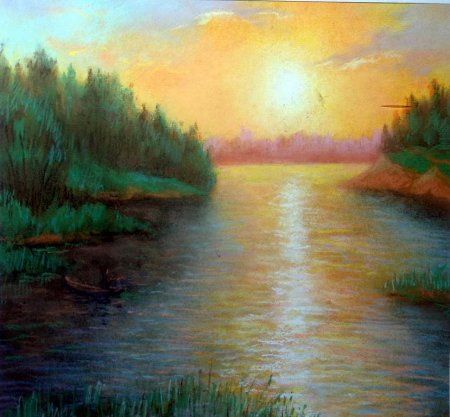 Пейзаж пастелью сухой