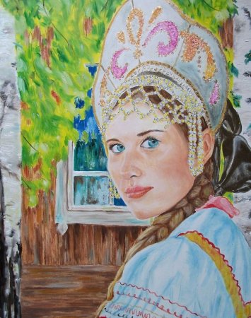 Рисование девушка в кокошнике