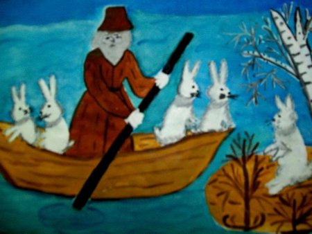 Рисунок на тему дед Мазай и зайцы