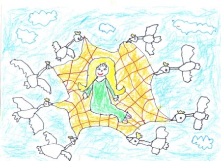 Детские рисунки к сказке Дикие лебеди