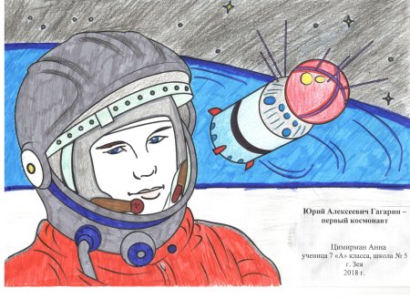 Рисунок на тему космос Гагарин
