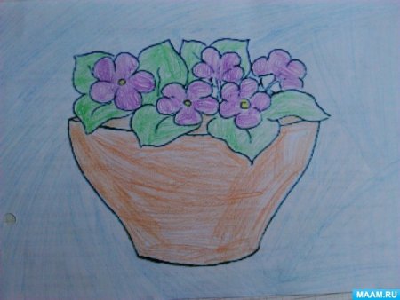 Рисование фиалка в горшочке