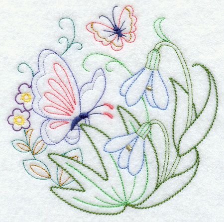 Вышивка бабочки стебельчатым швом