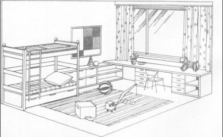 Чертеж детской комнаты с мебелью