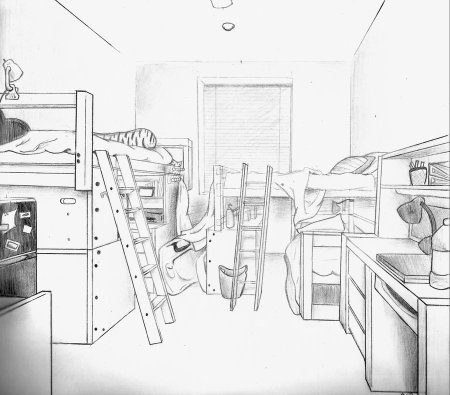 Раскраска комната с двухъярусной кроватью