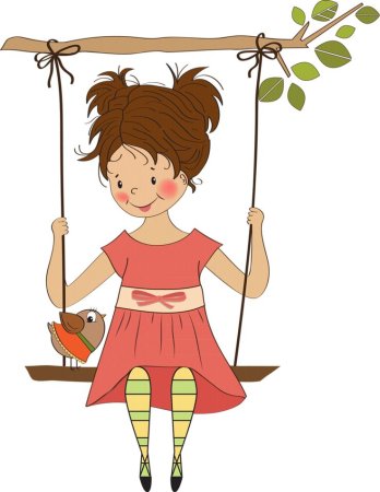 Мультяшная девочка на качеле