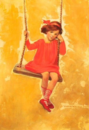 Дети на качелях иллюстрация