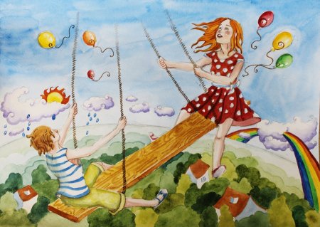 Девочка качается на качелях