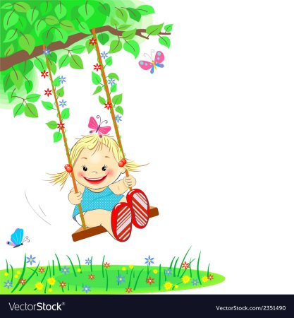 Дети на качелях мультяшные