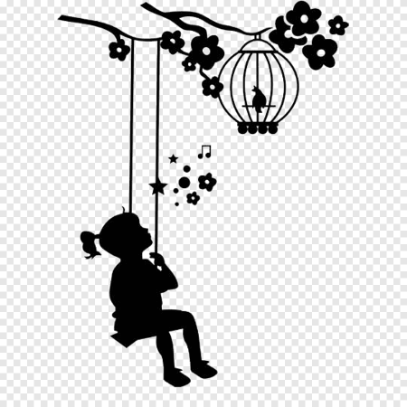 Дети на качелях силуэт