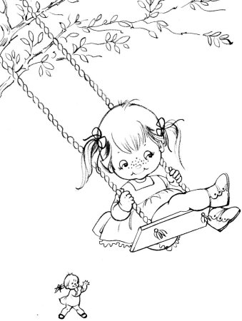 Раскраска девочка на качелях