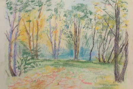 Пейзаж цветными карандашами для детей