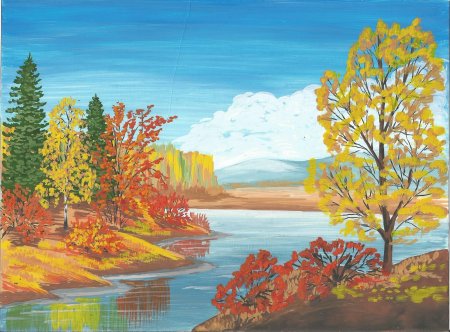 Осенний пейзаж гуашью для детей