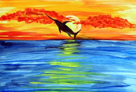 Рисование с детьми закат на море