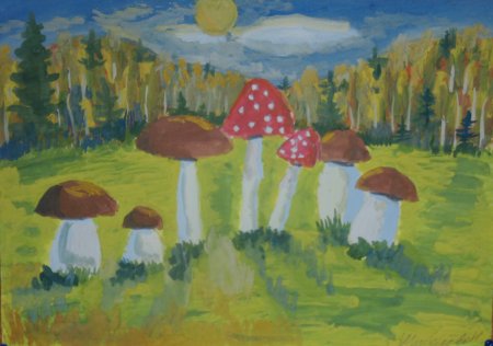 Корзина с грибами рисунок