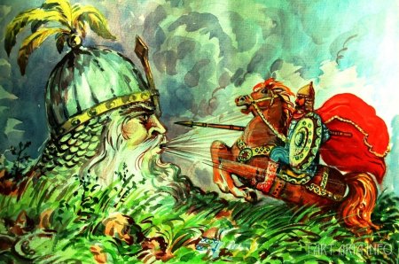 Поединок Руслана с головой рисунок