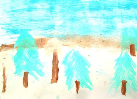 Рисование елки зубной щеткой