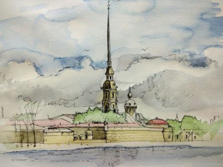 Петербург акварель Петропавловская крепость