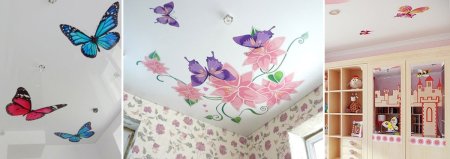 Натяжной потолок с бабочками для детской